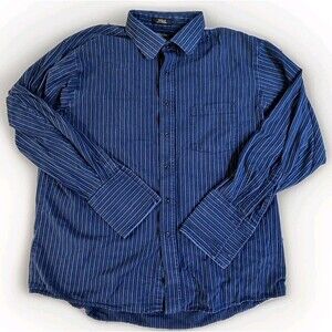 Van Heusen Men's Dress Shirt 18 34/35 Blue Striped Long Sleeve Button-Up
